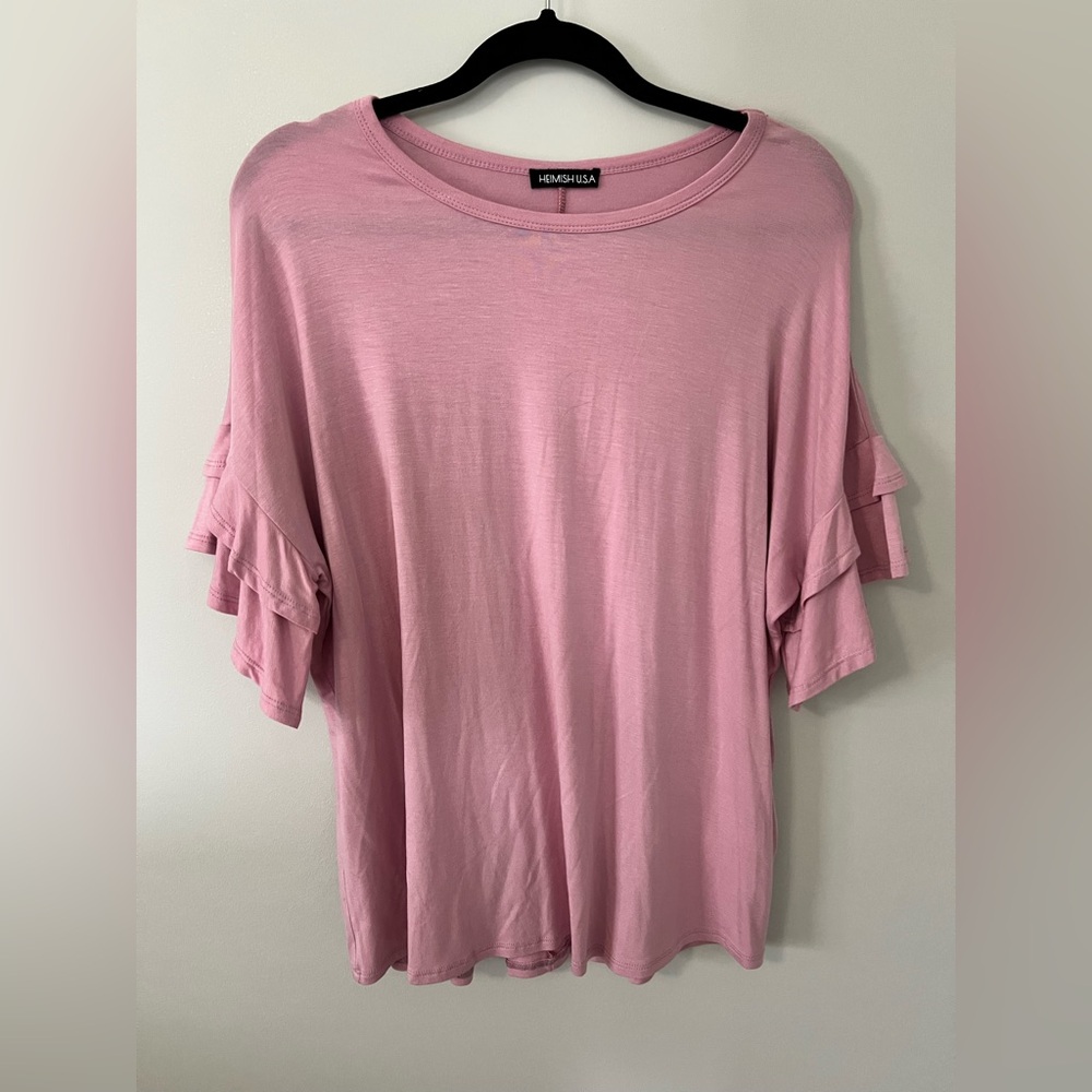 Pink Ruffle Sleeve Top